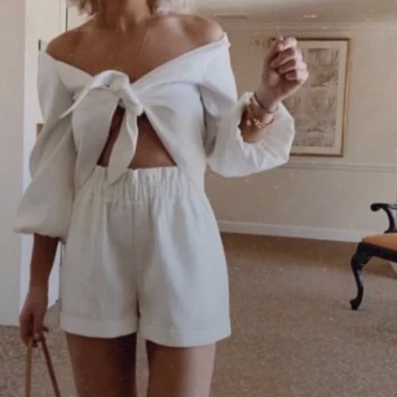 In The Style Two Piece Short and Crop Top Set, White - Picture 3 of 8